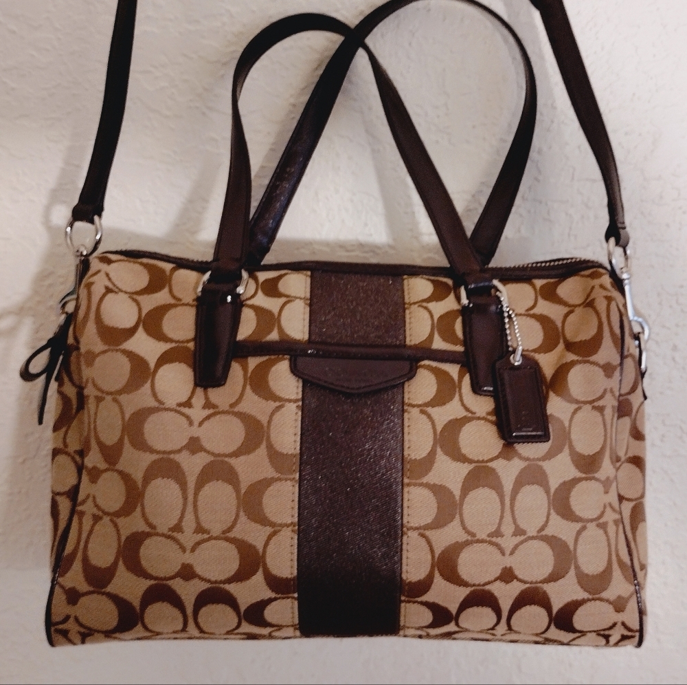 Coach Signature Stripe Nancy Satchel